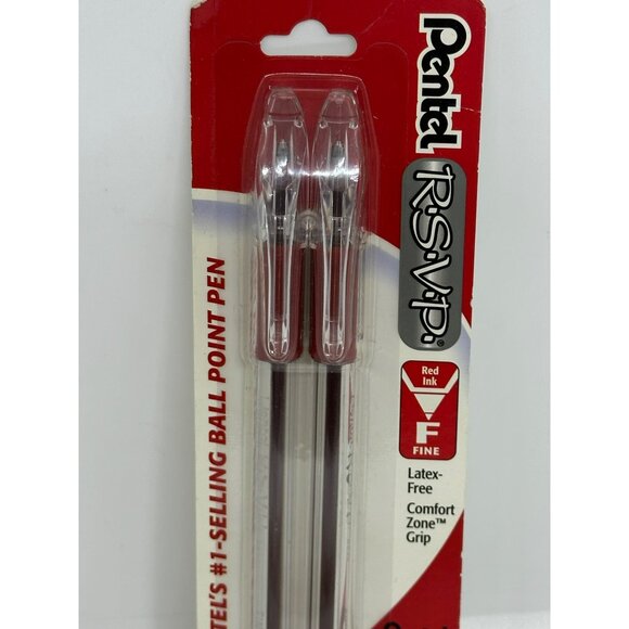 NEW Pentel R.S.V.P. Red Ink Ballpoint Pens Fine Point 2-Pack | Latex-Free Grip - Picture 2 of 7